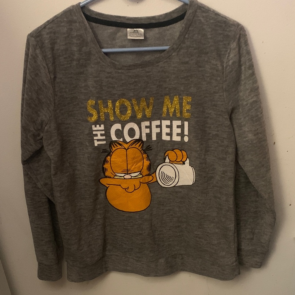 Ultra Soft Fuzzy Official Garfield Grey Long Sleeve Sweater Show Me The Coffee